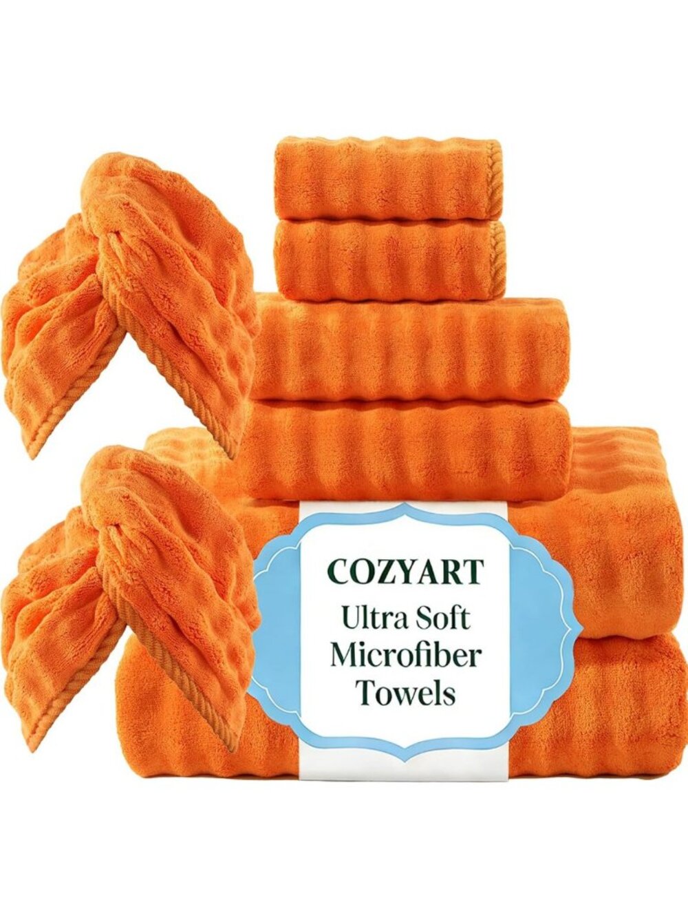 Ultra Soft Microfiber Bathroom Towels Set - 8 Pcs Lint-Free, Cozy Orange